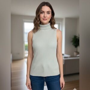 SILX by August Silk Sleeveless Ribbed Turtleneck Top in Sage